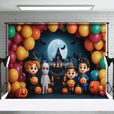 Aperturee - Aperturee Balloons Castle Moon Night Mummy Halloween Backdrop